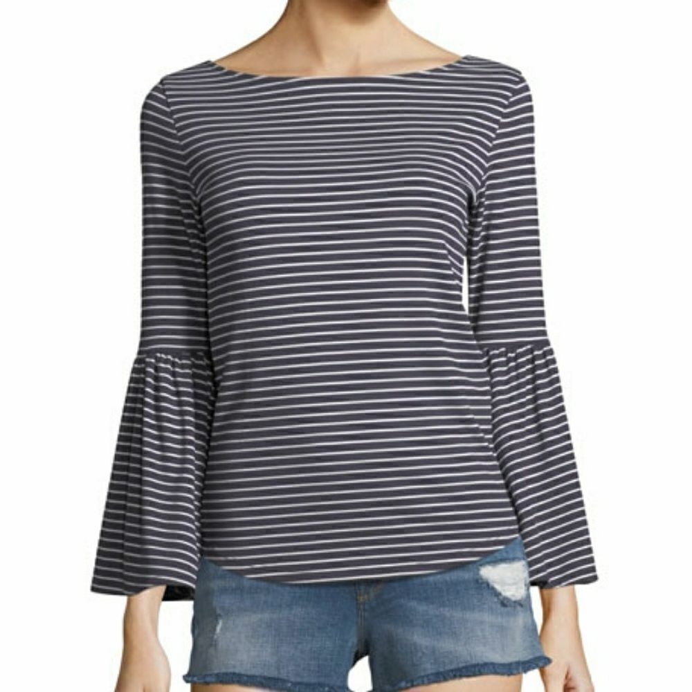 Frame Boat Neck Bell Sleeve Striped Top